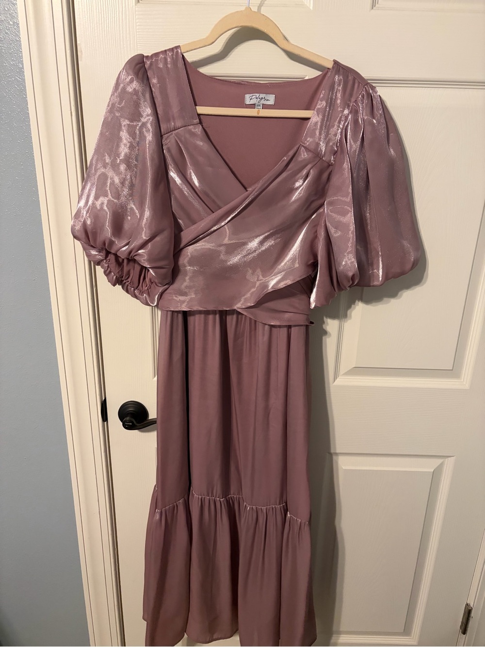 Polagram Shimmery Mauve Puff Sleeve Midi Dress